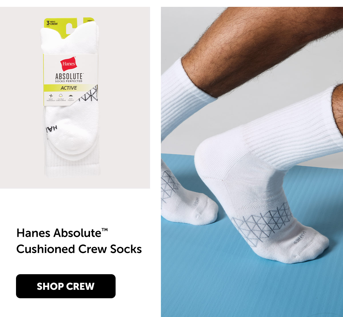 Hanes Absolute Active Men’s Cushioned Crew Socks