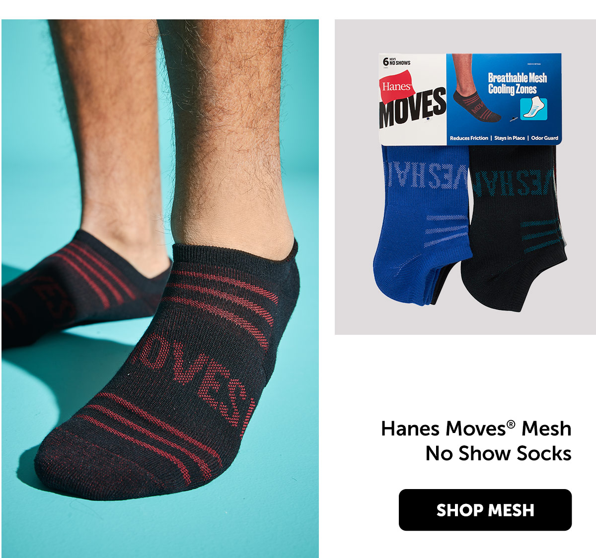 Hanes Moves Breathable Mesh Men’s No Show Socks