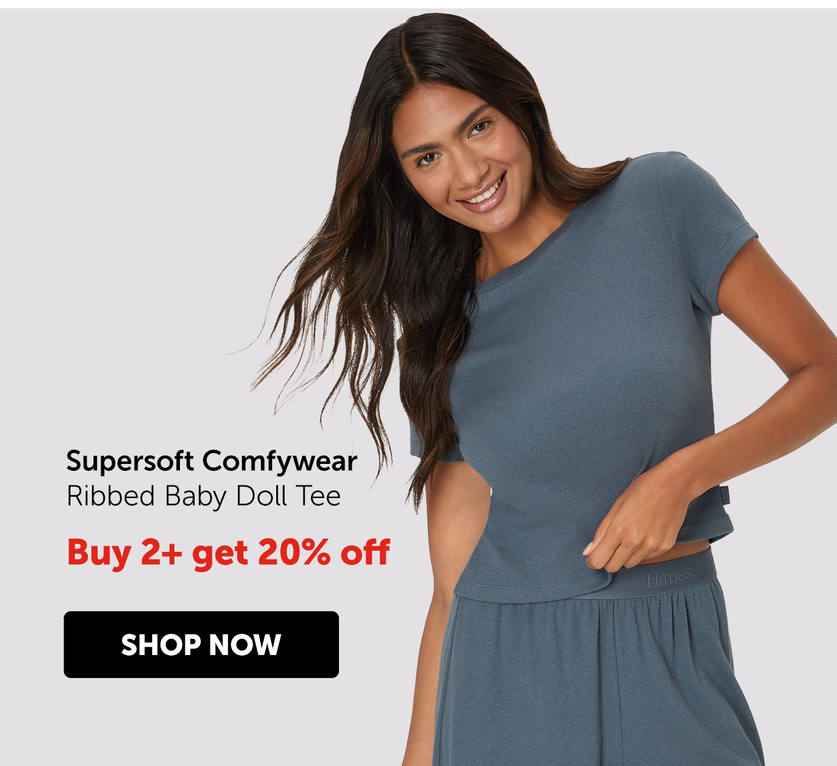 Hanes Originals Women's Supersoft Comfywear Rib Baby Doll Tee