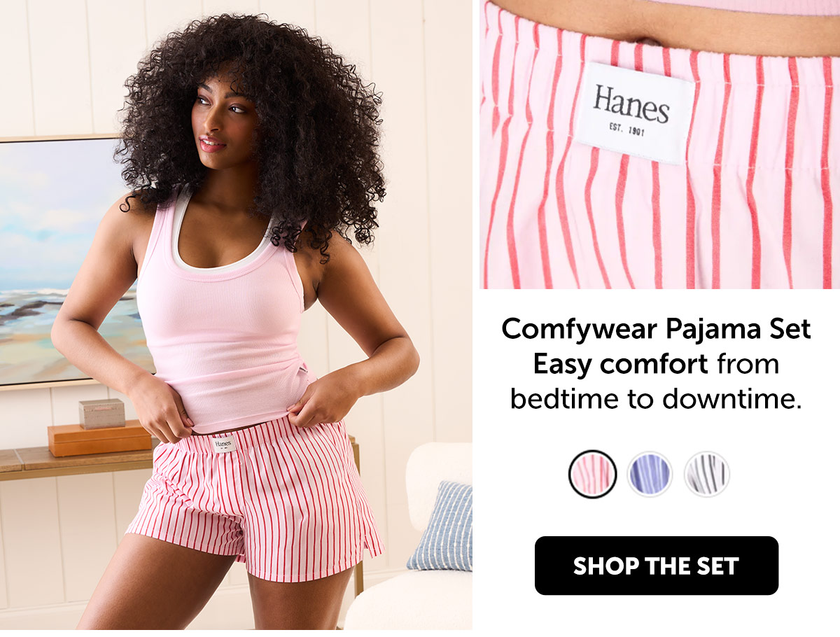 Hanes Originals Women's Comfywear Pajama Set, Sleep Top & Woven Shorts, Loungewear
