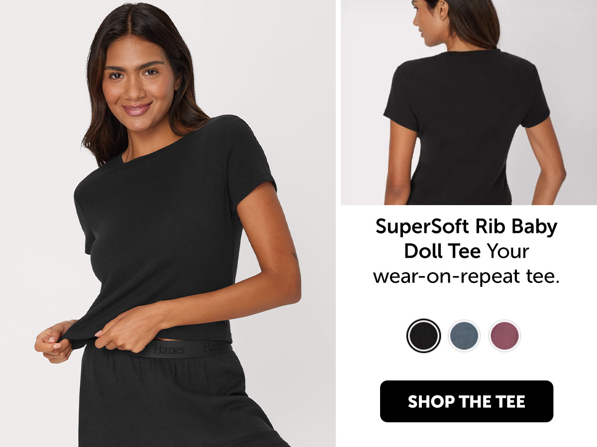 Hanes Originals Women's Supersoft Comfywear Rib Baby Doll Tee