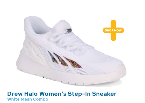 Drew Halo Women's Step-In Sneaker - White Mesh Combo SKU: 196381093462 Color: White Mesh Combo