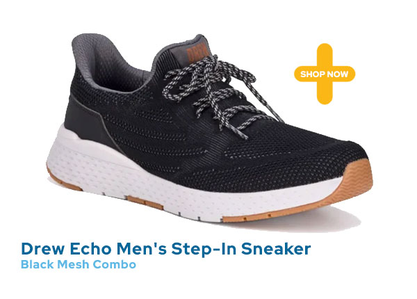 Drew Echo Men's Step-In Sneaker - Black Mesh Combo SKU: 196381181657 Color: Black Mesh Combo
