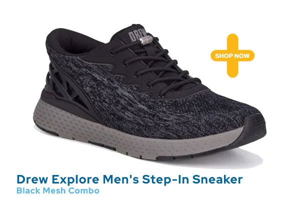 Drew Explore Men's Step-In Sneaker - Black Mesh Combo SKU: 196381182791 Color: Black Mesh Combo