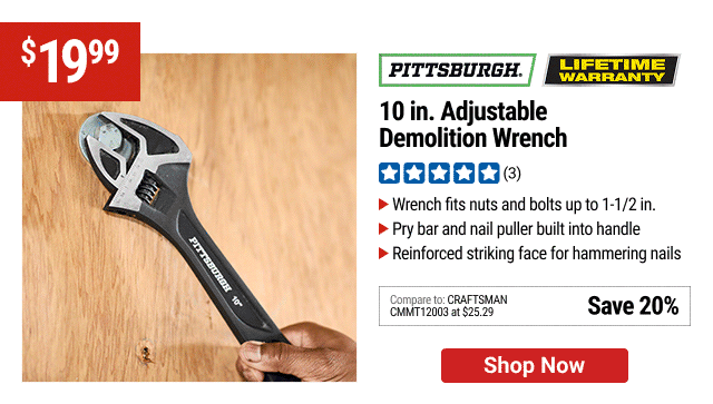 PITTSBURGH 10 in. Adjustable Demolition Wrench
