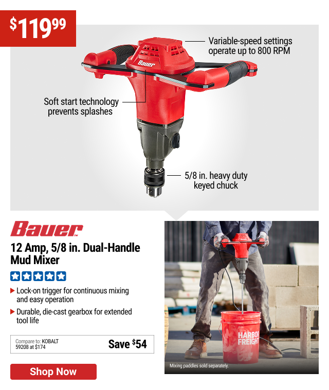 BAUER 12 Amp, 5/8 in. Dual-Handle Mud Mixer