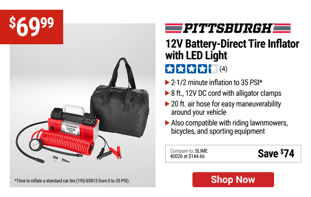 PITTSBURGH 12V Battery-Direct Tire Inflator with LED Light