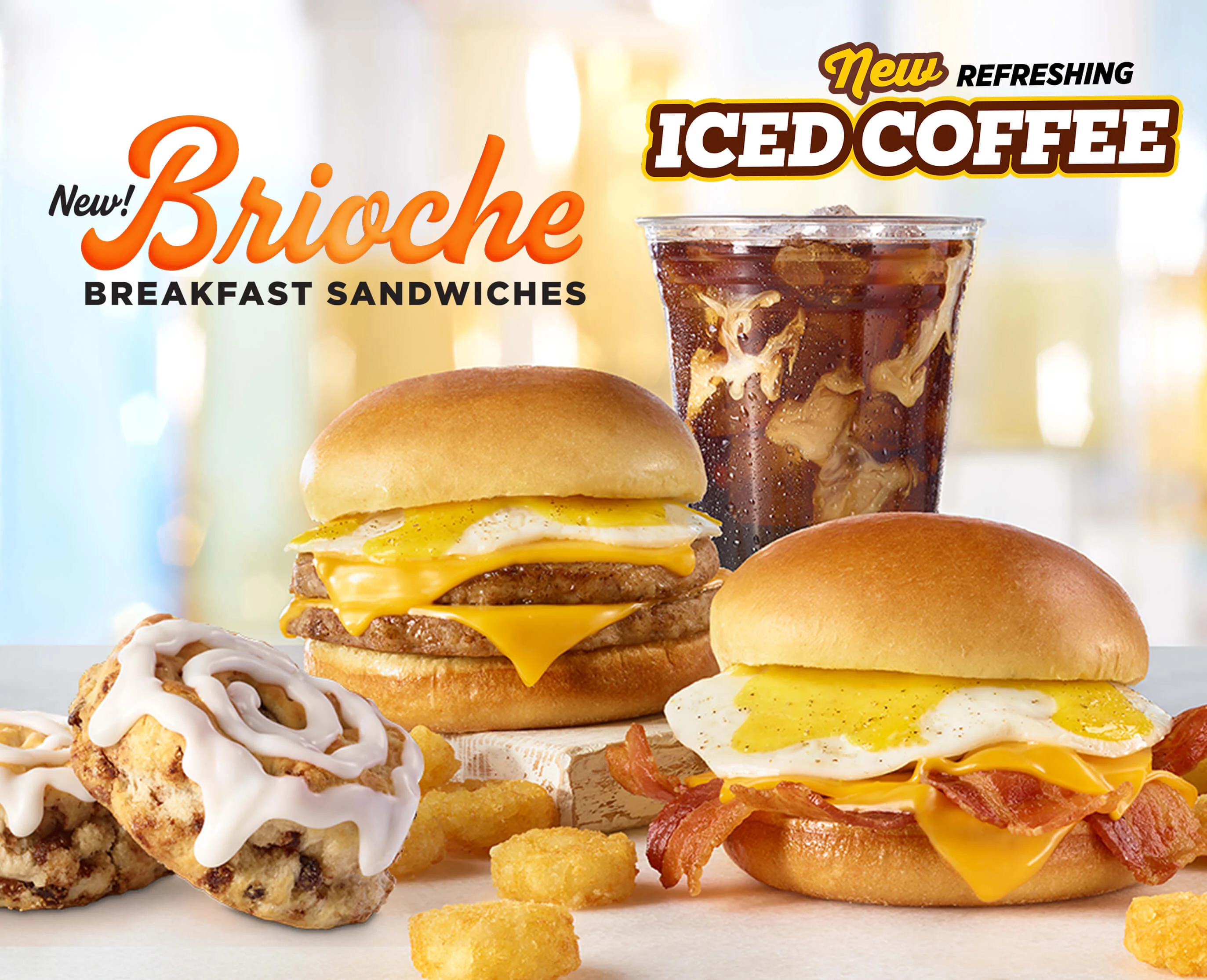New Offers - See What's New at Hardee's! New Brioche Breakfast Sandwiches and Iced Coffee.