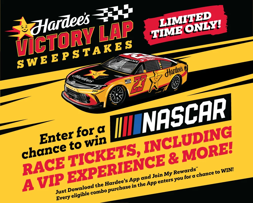 Hardee's Victory Lap Sweepstakes is Here! Enter for a chance to win race tickets, a VIP experience, and more!