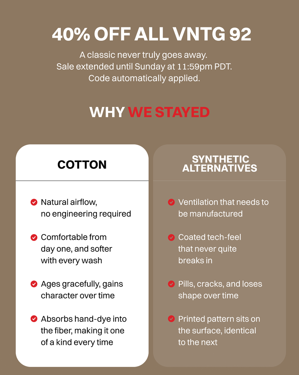 40% OFF ALL VNTG 92  WHY WE STAYED