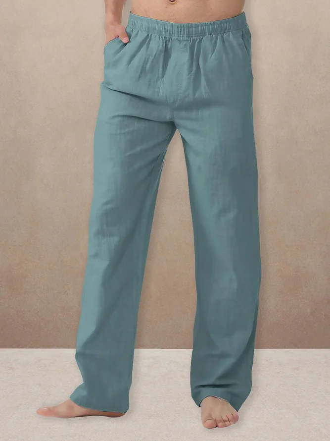 Solid Color Elastic Waist Trousers Casual Style Bottoms