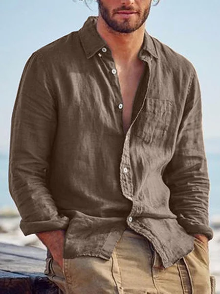 Men's Lapel Cardigan Cotton Linen Loose Casual Retro Shirt