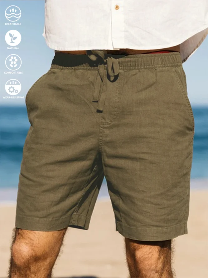 Cotton Linen Style American Casual Basic Versatile Linen Shorts