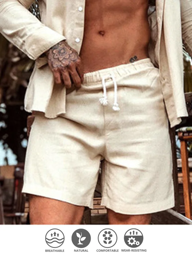 Cotton Linen Style American Casual Basic Versatile Linen Shorts