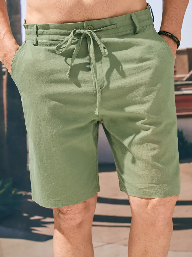 Cotton And Linen Plain Casual Shorts