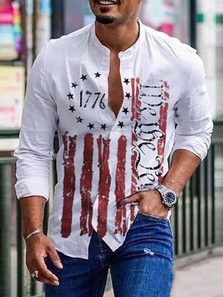 Vintage American Flag Print Casual Shirt