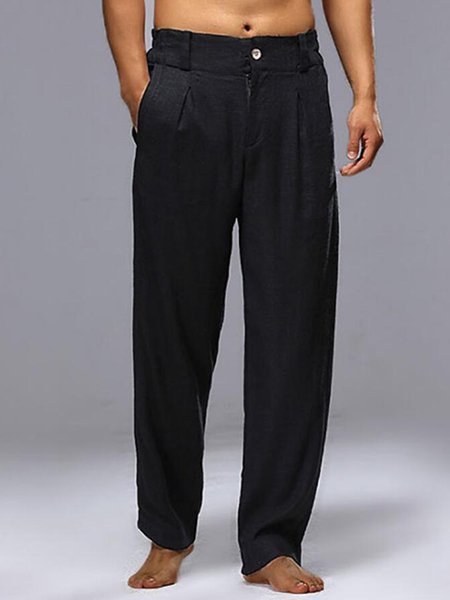 Men's Cotton Linen Elastic Waist Breathable Comfort Drawstring Casual Trousers