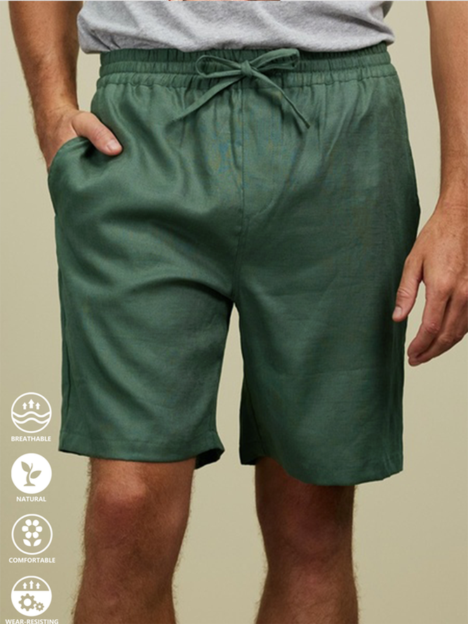 Cotton Linen Style American Casual Basic Versatile Linen Shorts