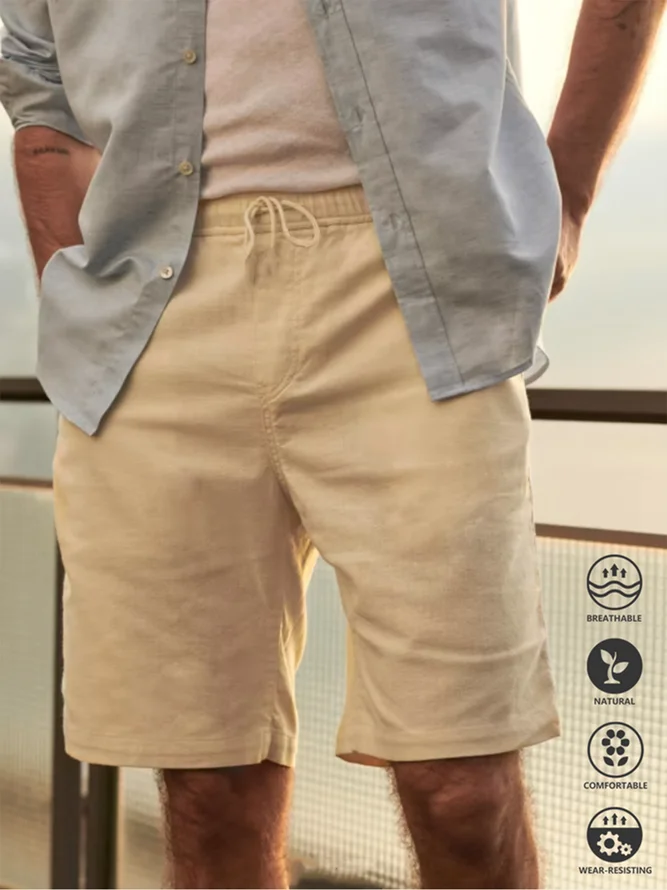 Cotton Linen Style American Casual Basic Versatile Linen Shorts