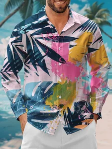 Image of Moisture Wicking Floral Chest Pocket Long Sleeve Casual Shirt
