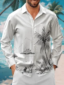 Image of Moisture Wicking Coconut Tree Chest Bag Long Sleeve Casual Shirt