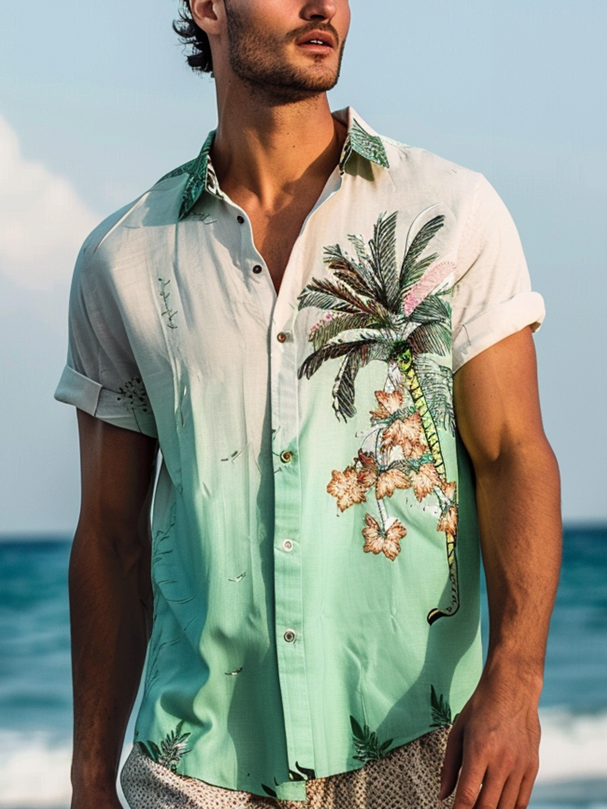 Image of Moisture Wicking Gradient Coconut Hawaiian Shirt