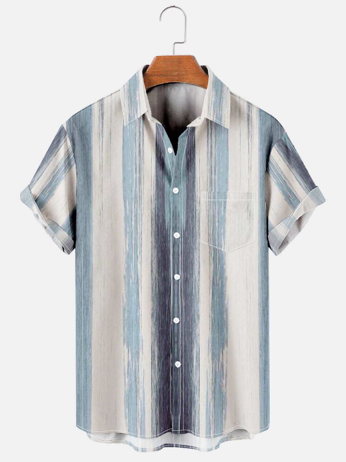 Image of Men's Geometric Stripe Print Hawaiian Short Sleeve Shirt