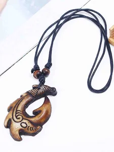 Image of Mens Vintage Plain Resin Fishbone Necklace