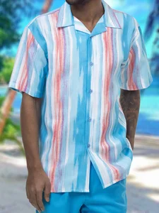 Image of Striped Short Sleeve Cheast Pocket Resort Shirt