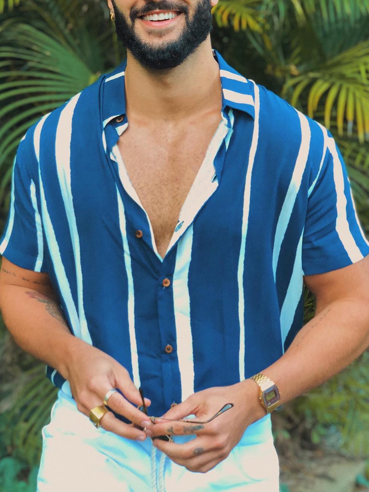 Image of Striped Short Sleeve Casual Shirt