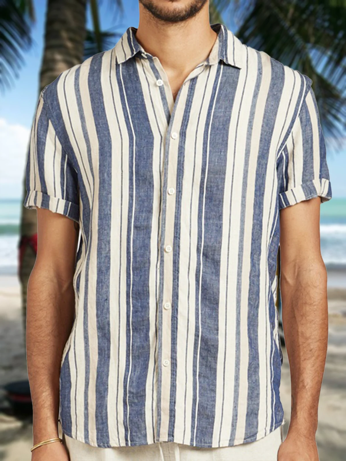 Image of Striped Short Sleeve Casual Shirt