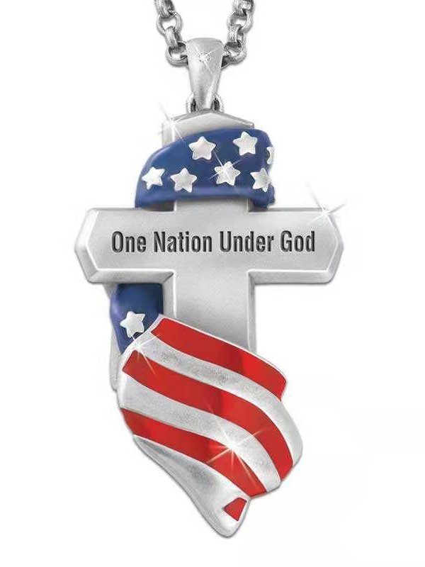 Image of Mens Alloy American Flag Personalized Necklace