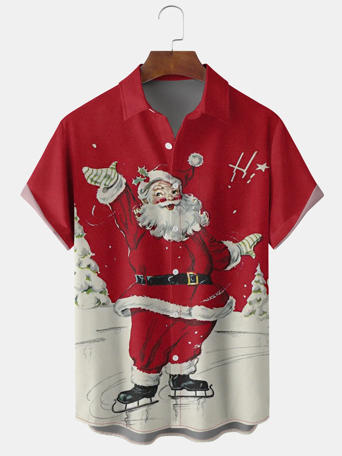 Image of Men's Santa Print Casual Breathable Short Sleeve Shirt