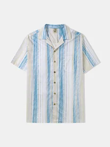 Image of Hardaddy®Cotton Geometric Striped Bowling Shirt