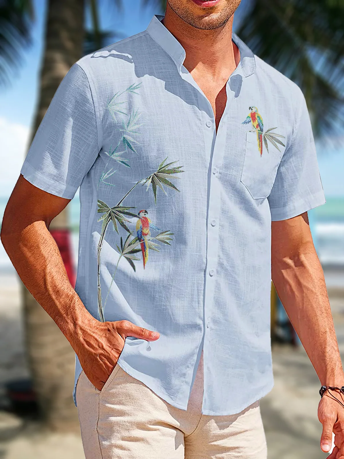 Image of Hawaiian Parrots Chest Pocket Short Sleeve Resort Shirt