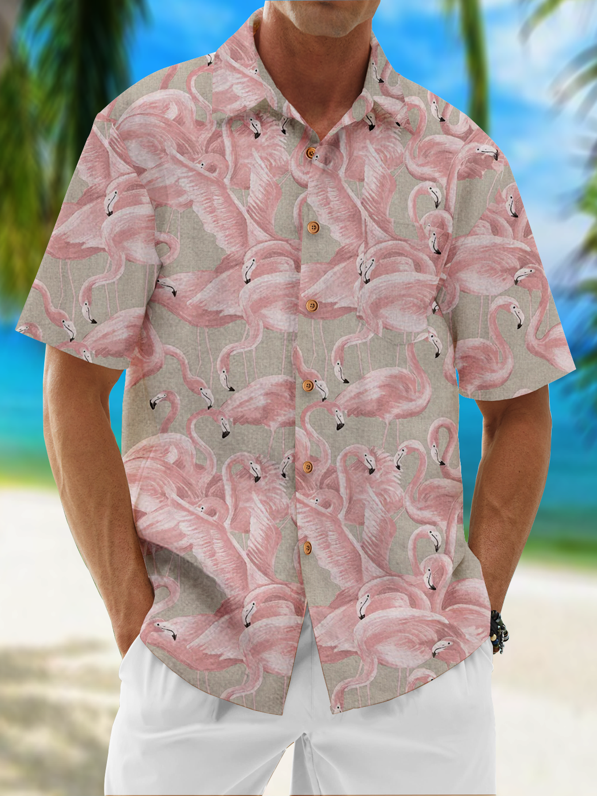 Image of Flamingo Chest Pocket Short Sleeves Resort Shirt