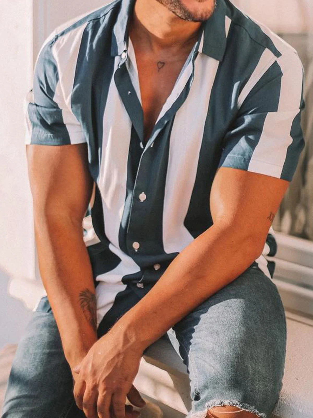 Image of Striped Short Sleeve Casual Shirt