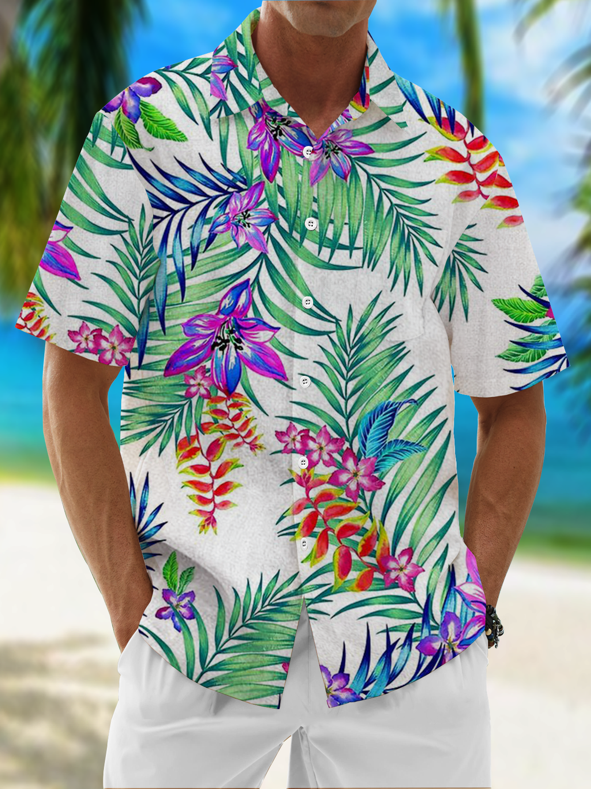 Image of Moisture Wicking Tropical Floral Hawaiian Shirt