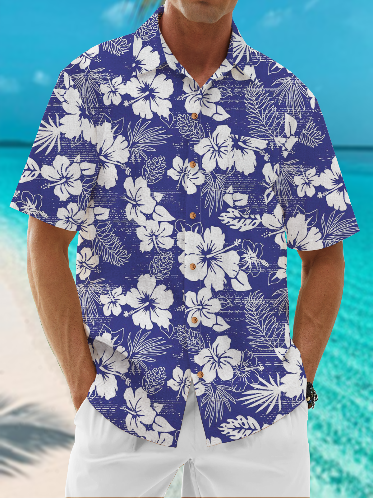 Image of Moisture Wicking Floral Chest Pocket Hawaiian Shirt