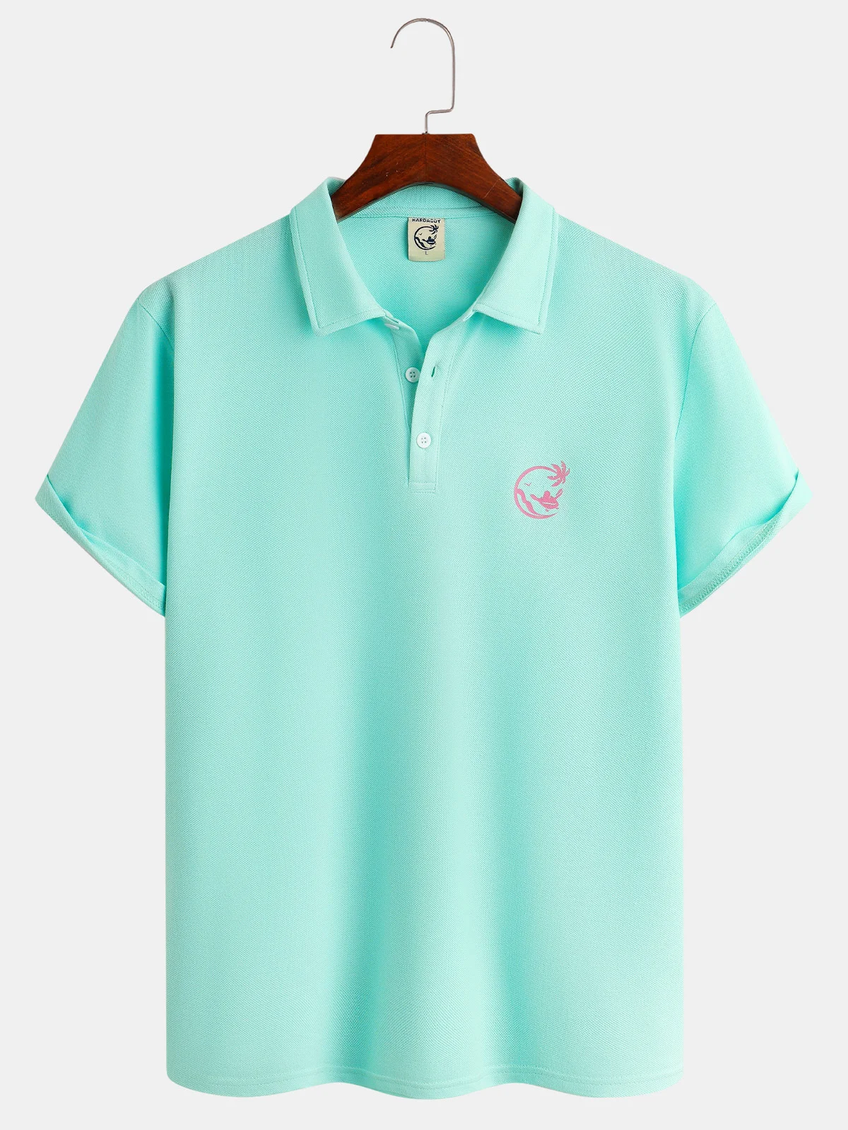 Image of Coconut Tree Turtle Short Sleeve Cotton Blend Polo Shirt