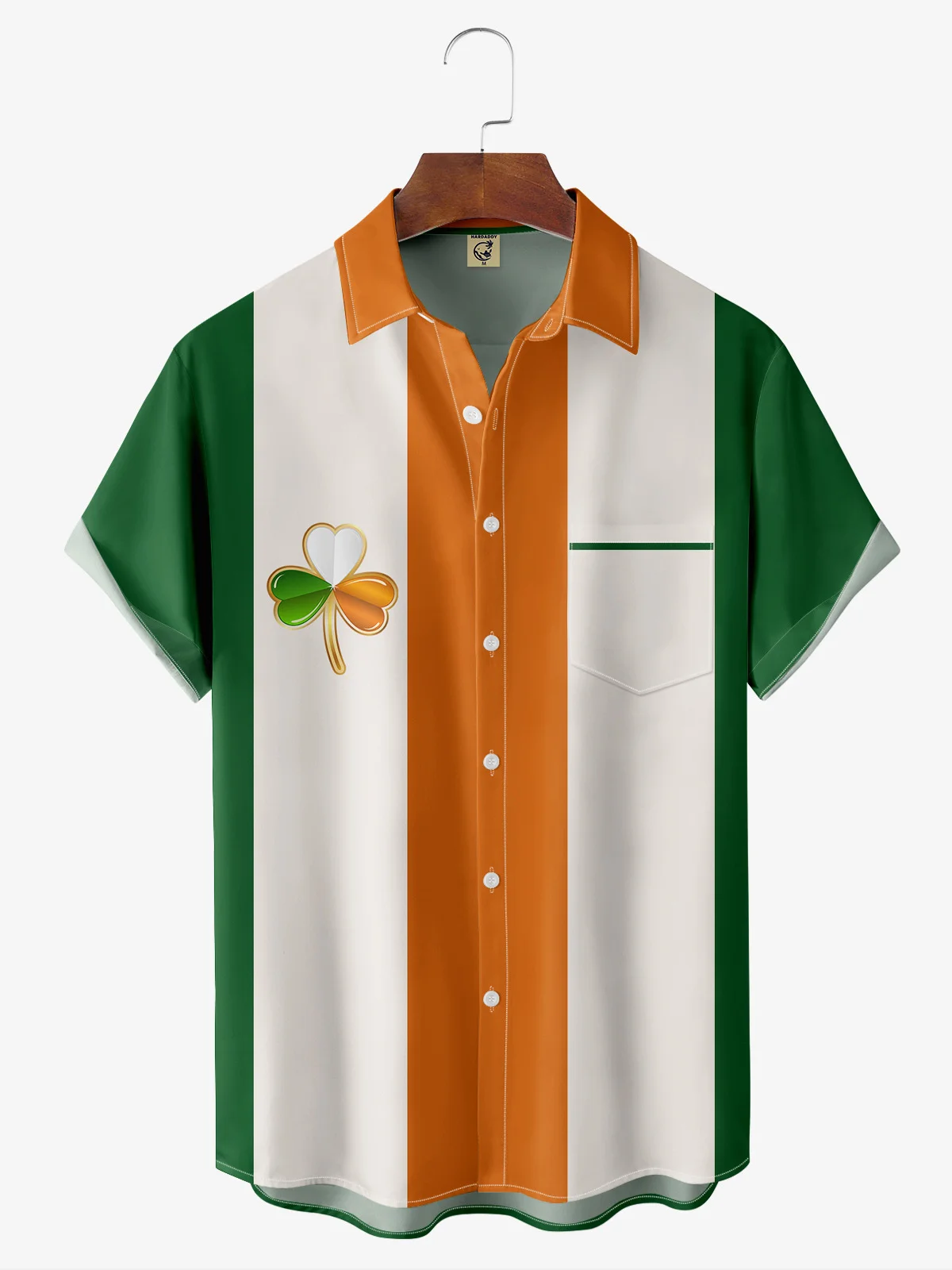 Image of Mens St Patrick’s Day Shamrock Print Casual Breathable Short Sleeve Hawaiian Shirt
