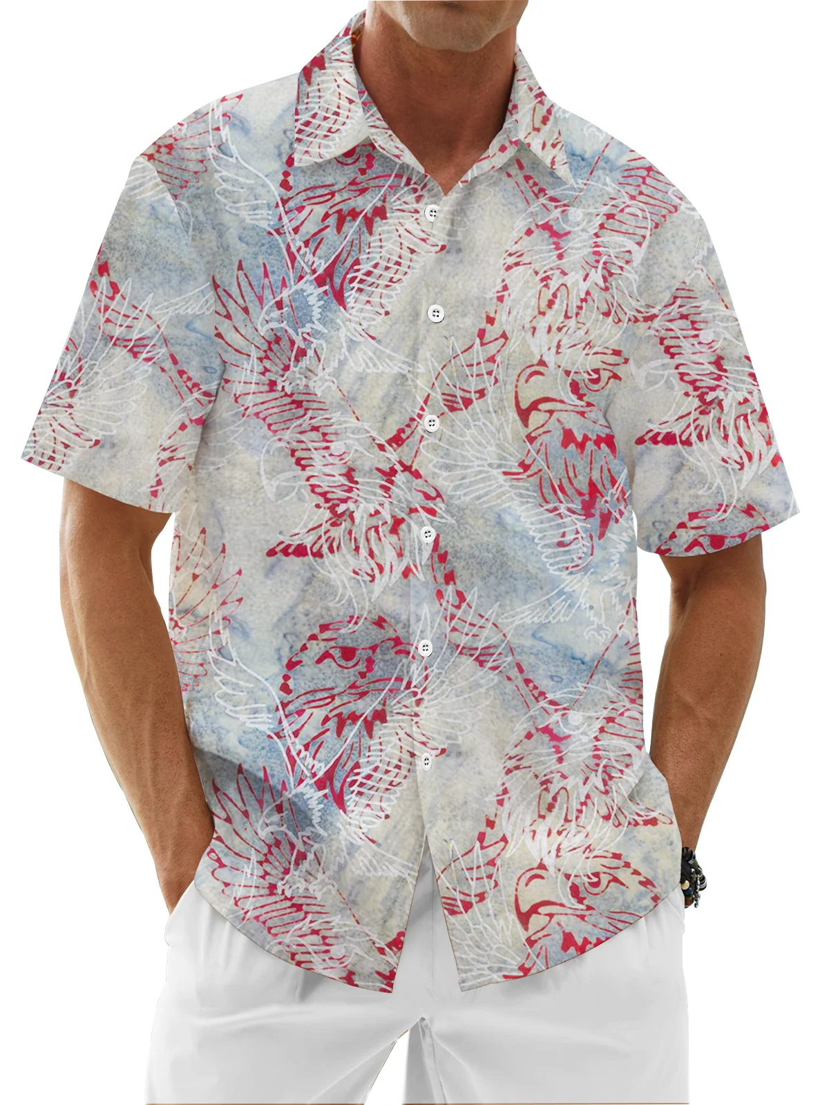 Image of Eagle Chest Pocket Short Sleeve Casual Shirt