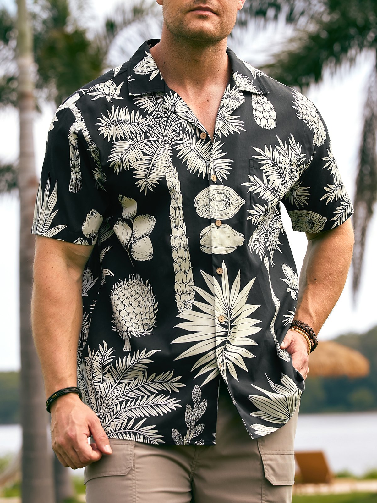 Image of Hardaddy® Cotton Palm Tree Aloha Shirt