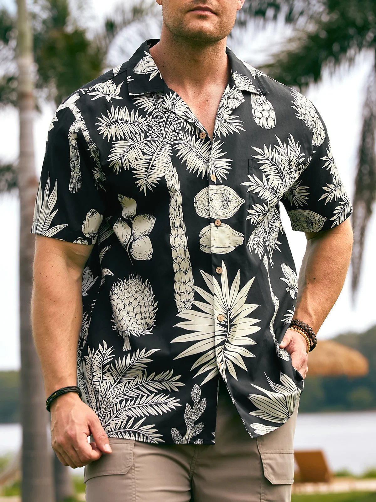 Image of Hardaddy® Cotton Palm Tree Aloha Shirt