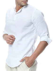 Image of Holiday Linen Stand Collar Shirts