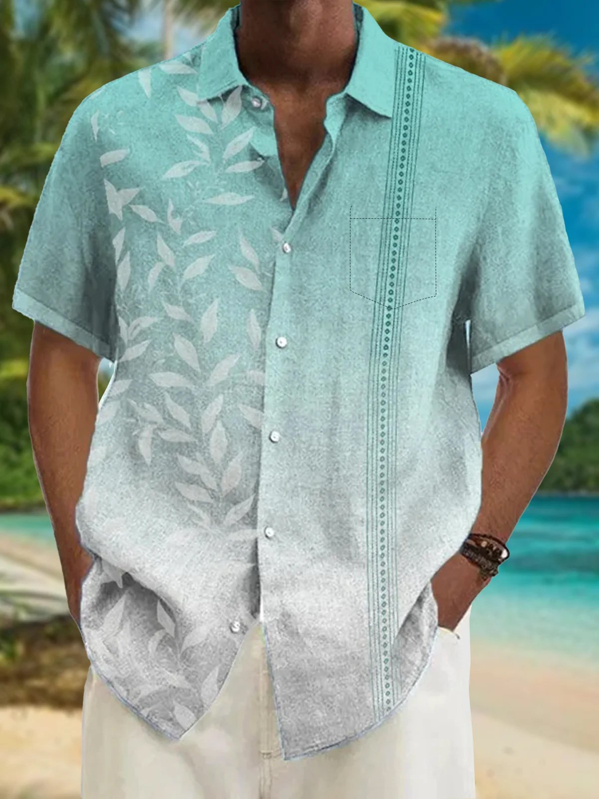 Image of Hawaiian Floral Gradient Short Sleeve Casual Bowling Shirt