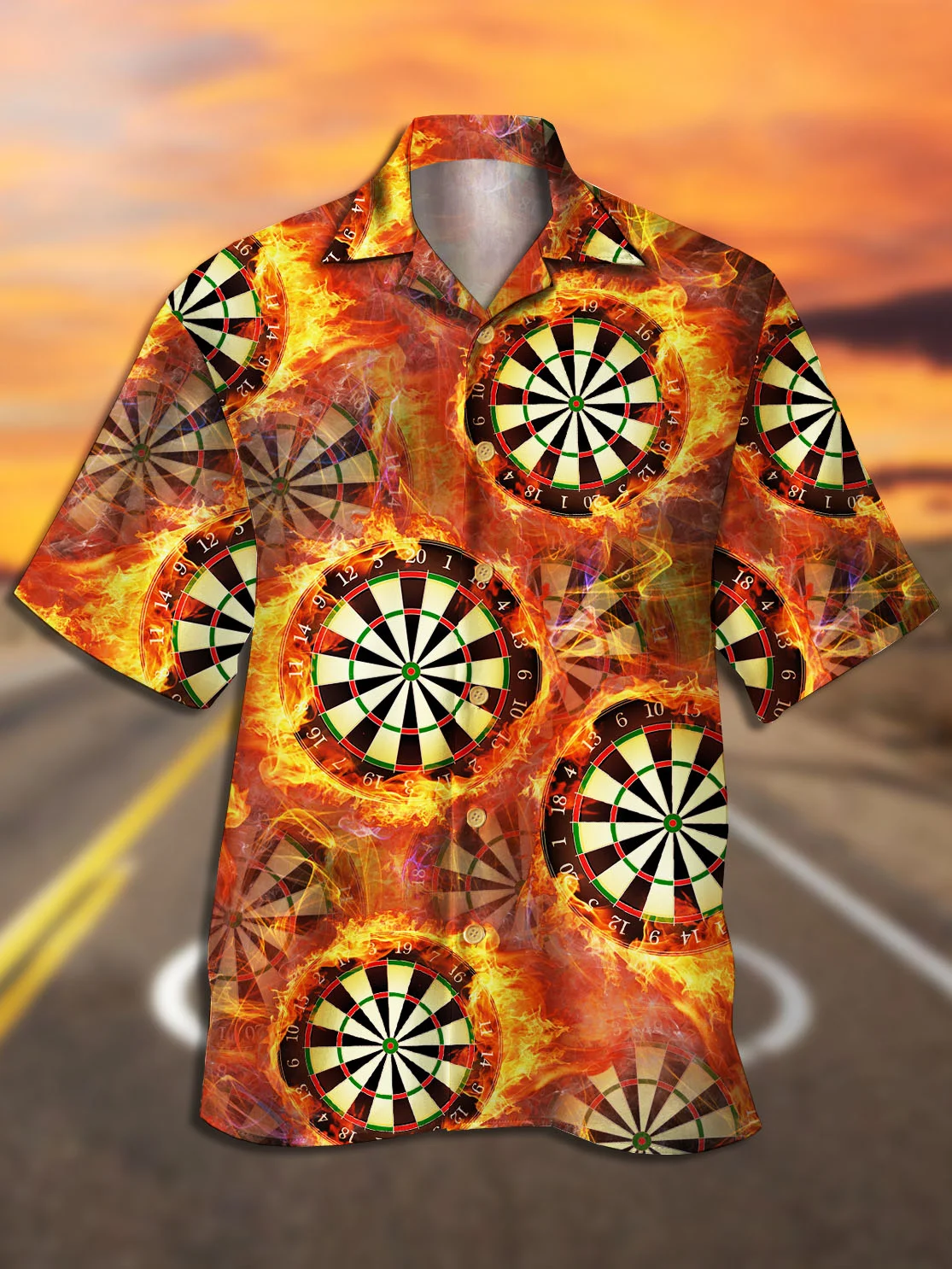 Image of Men's Fire Badge Print Casual Breathable Hawaiian Short Sleeve Shirt