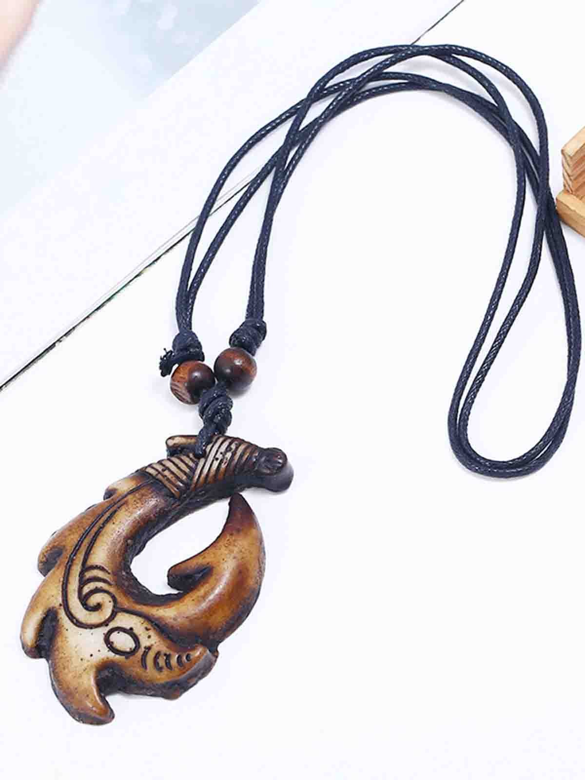 Image of Mens Vintage Plain Resin Fishbone Necklace