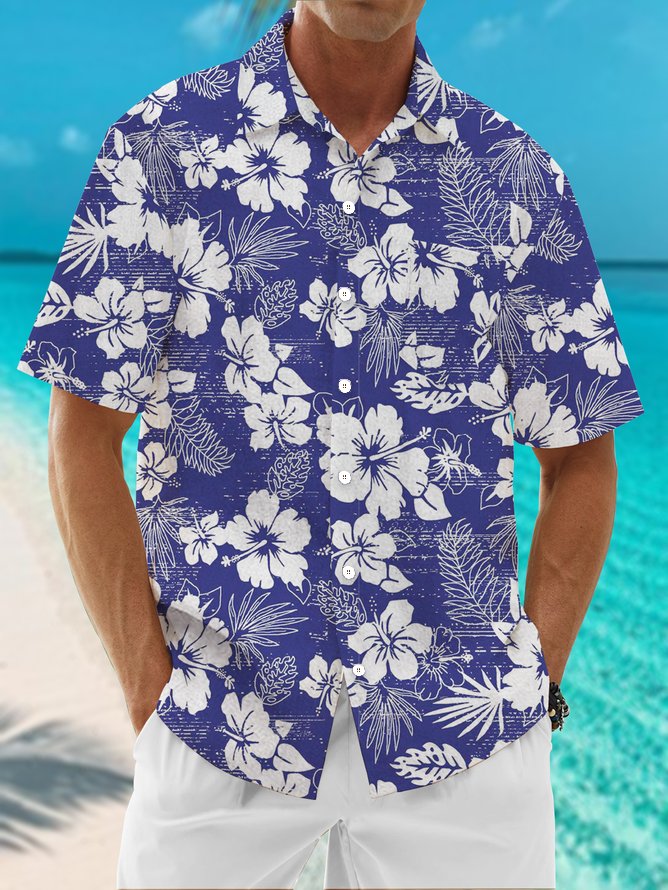 Image of Moisture Wicking Floral Chest Pocket Hawaiian Shirt