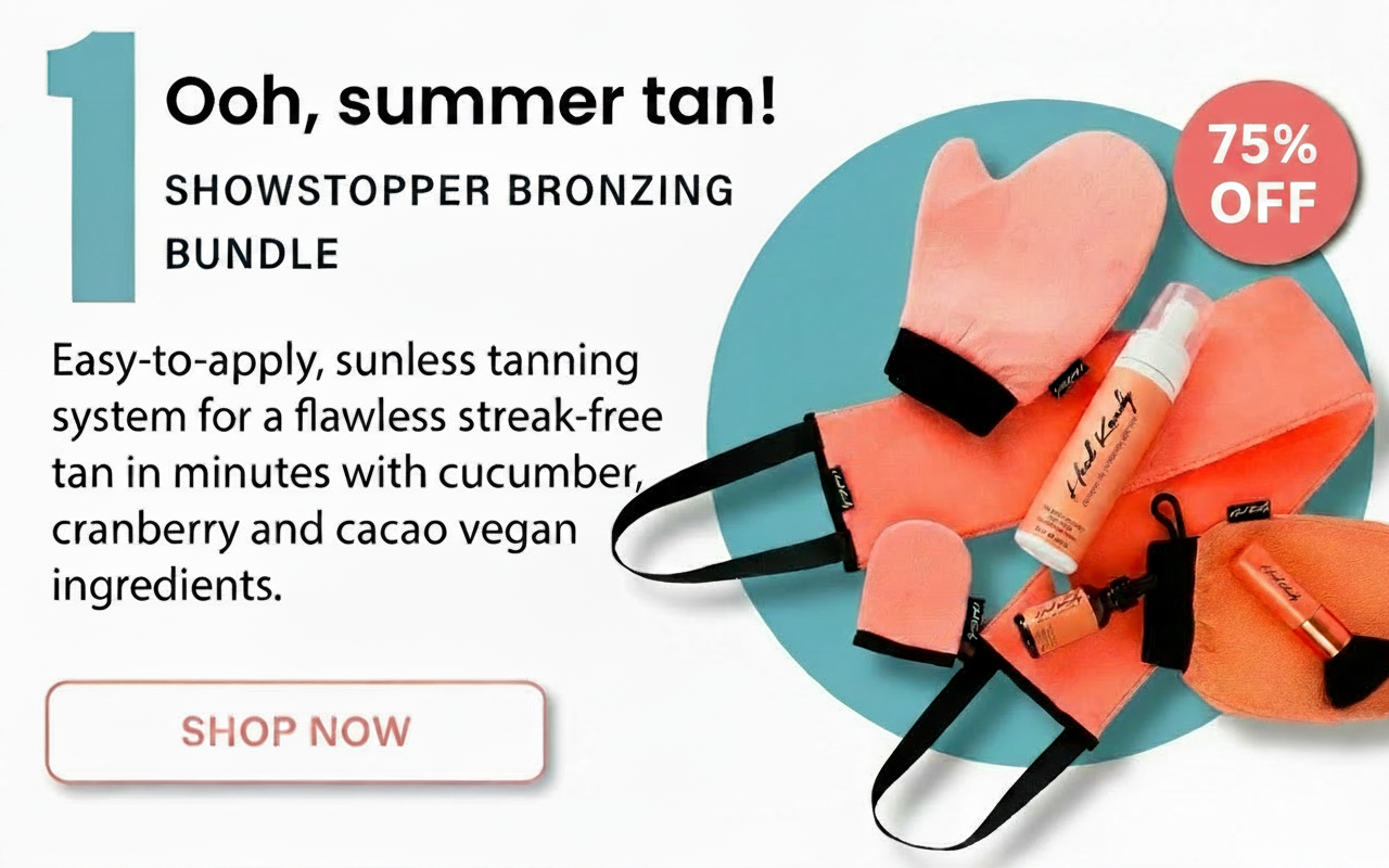 Showstopper Bronzing Bundle with tanning mitts, foam, and brush, 75% off.
